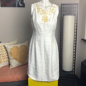 Eliza J Ivory 100% Silk Sleeveless Embelished Bib Sheath Dress Size 10